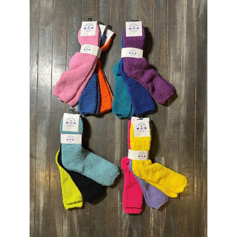 Yacht & Smith Womens 12 Pair Fuzzy Socks Neon Multi Color Cozy Crew
